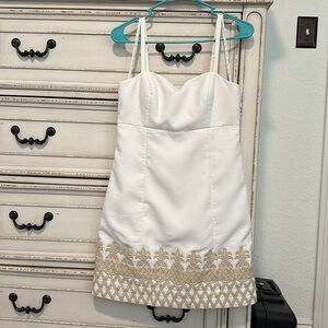 Lilly Pulitzer White Dress with Gold Embroidered Hem
